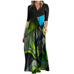 Chic V Neck Spring Summer Loose Casual Ruffle ALine Floral Printed Bohemian Beach Dress