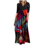 Chic V Neck Spring Summer Loose Casual Ruffle ALine Floral Printed Bohemian Beach Dress