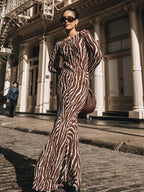 DressBetty - 2024 Vintage Zebra Print Sexy Long Sleeve Party Maxi Dress