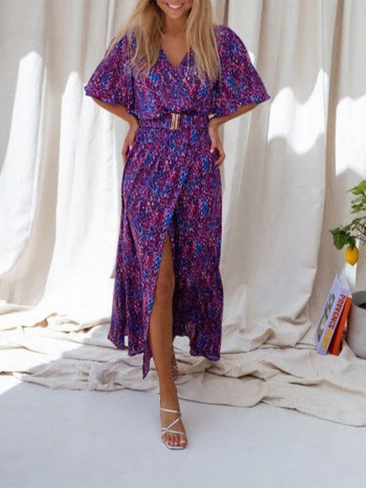 Elegant Purple Short Sleeve Maxi Dress