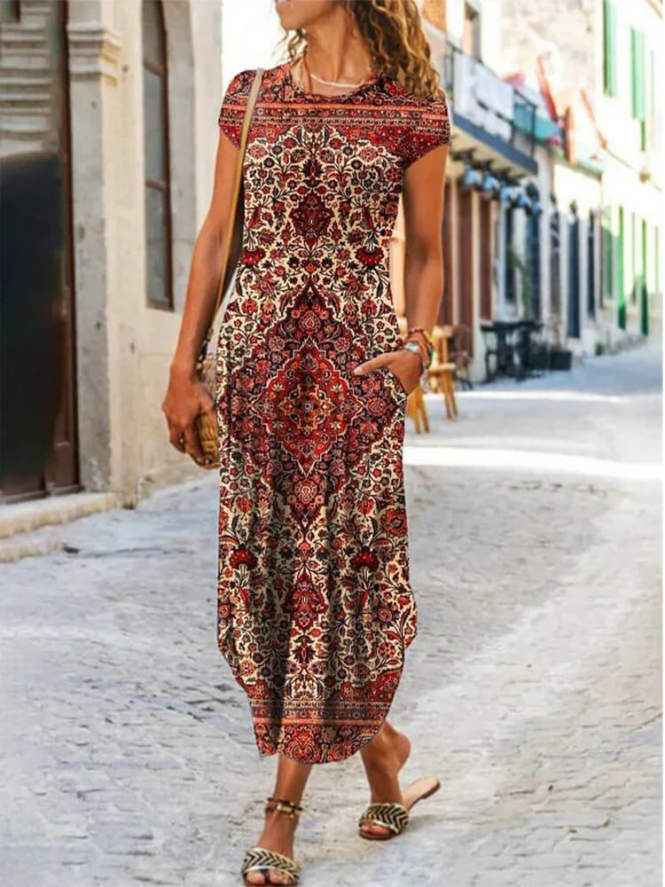 Elegant Round Neck Midi Dress
