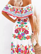 Elegant Short Sleeve Print Maxi Dress