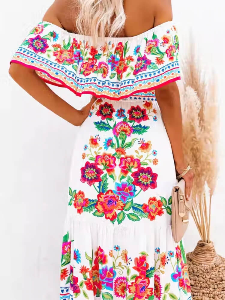 Elegant Short Sleeve Print Maxi Dress