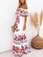 Elegant Short Sleeve Print Maxi Dress