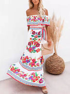 Elegant Short Sleeve Print Maxi Dress