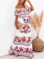 Elegant Short Sleeve Print Maxi Dress
