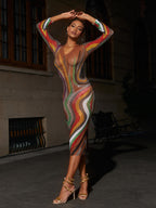 Elinda Long Sleeve Mesh Midi Dress