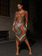 Elinda Long Sleeve Mesh Midi Dress
