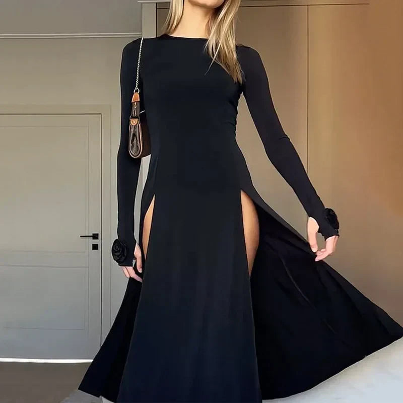 Ellafads Rose Split ALine Full Sleeve Midi Dress