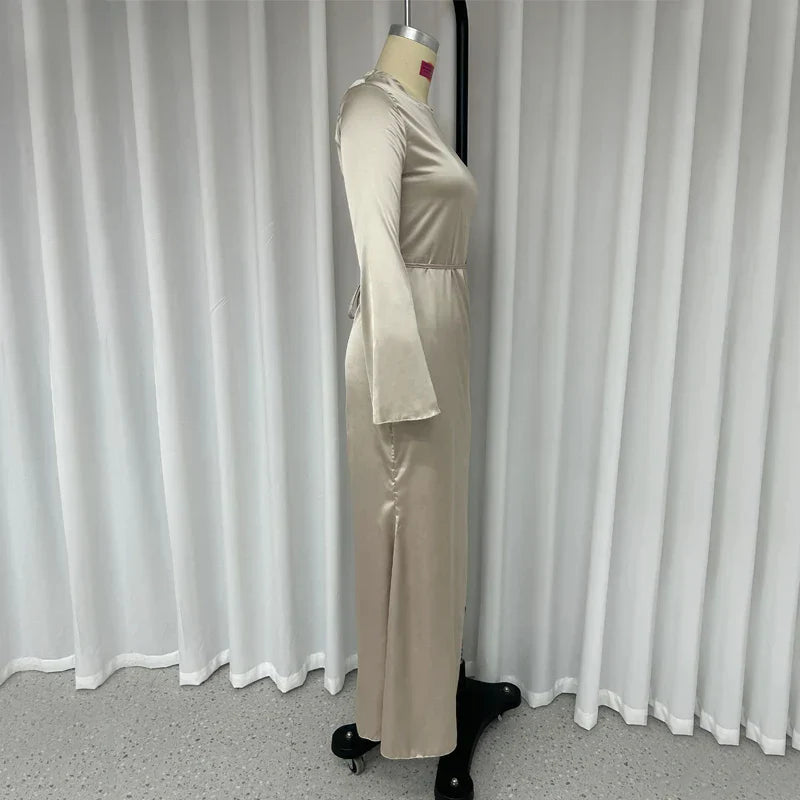 Autumn Fashion Slim Flare Sleeve Lace Up Maxi Dress