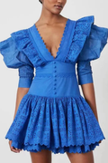 Rosalía Minimalist Backless Mini Dress with Ruffles and a Plunging Neckline Statement Occasion Edit
