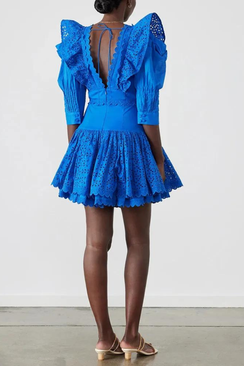 Rosalía Minimalist Backless Mini Dress with Ruffles and a Plunging Neckline Statement Occasion Edit