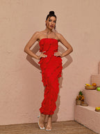 Elsie Strapless Ruffle Dress in Red