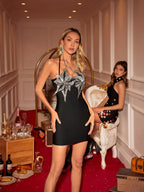 Halterneck Flower Crystal Bandage Dress
