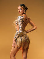 Cutout Leopard Fringe Mini Dress