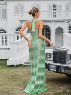 Halterneck Split Maxi Dress In Green