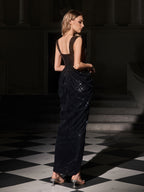 Flower Sequin Split Maxi Dress