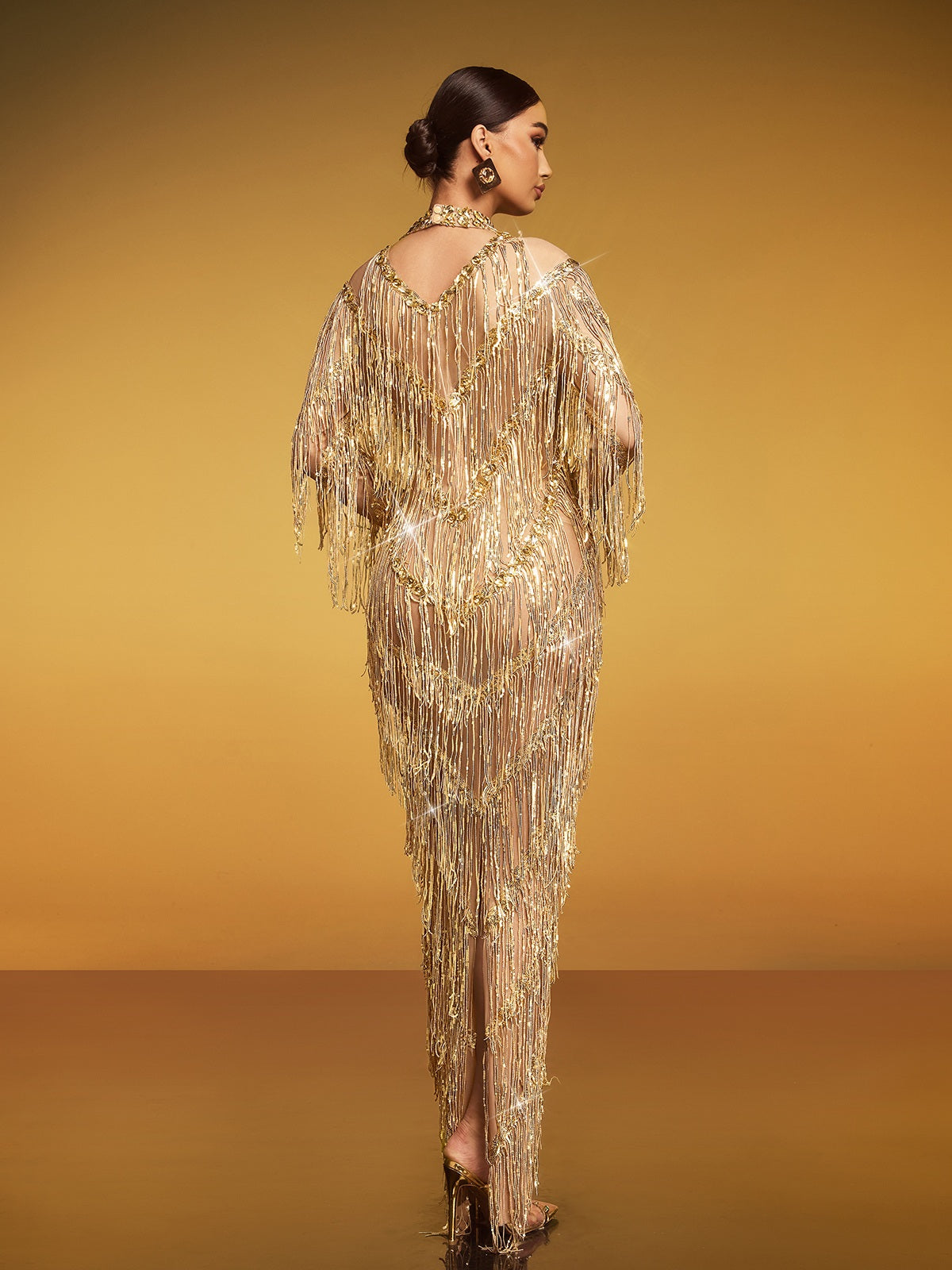 Fringe Sequin Maxi Dress
