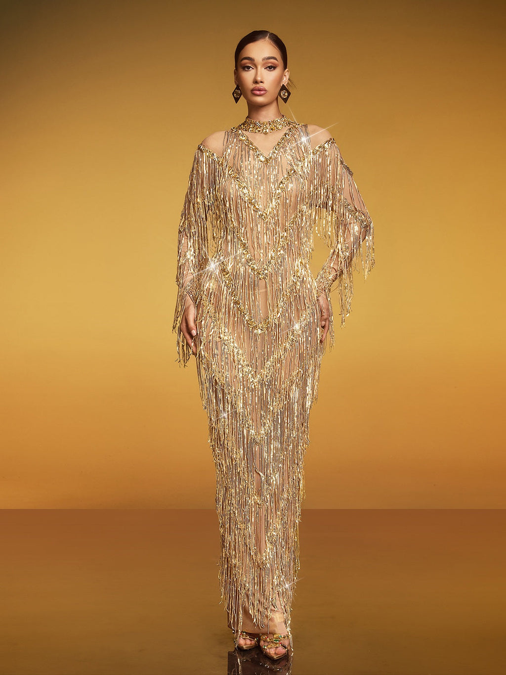 Fringe Sequin Maxi Dress