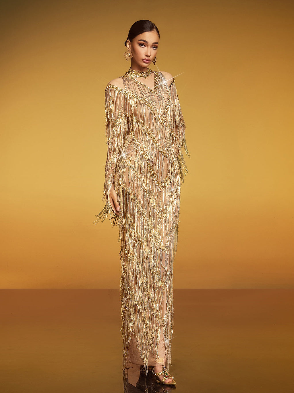 Fringe Sequin Maxi Dress