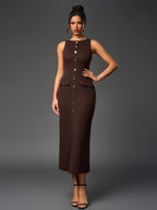 Embellished Button Split Hem Bodycon Dress
