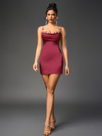 Embellished Strap Tie Back Satin Mini Dress