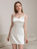 Embellished Straps Backless Satin Cami Dress