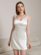 Embellished Straps Backless Satin Cami Dress