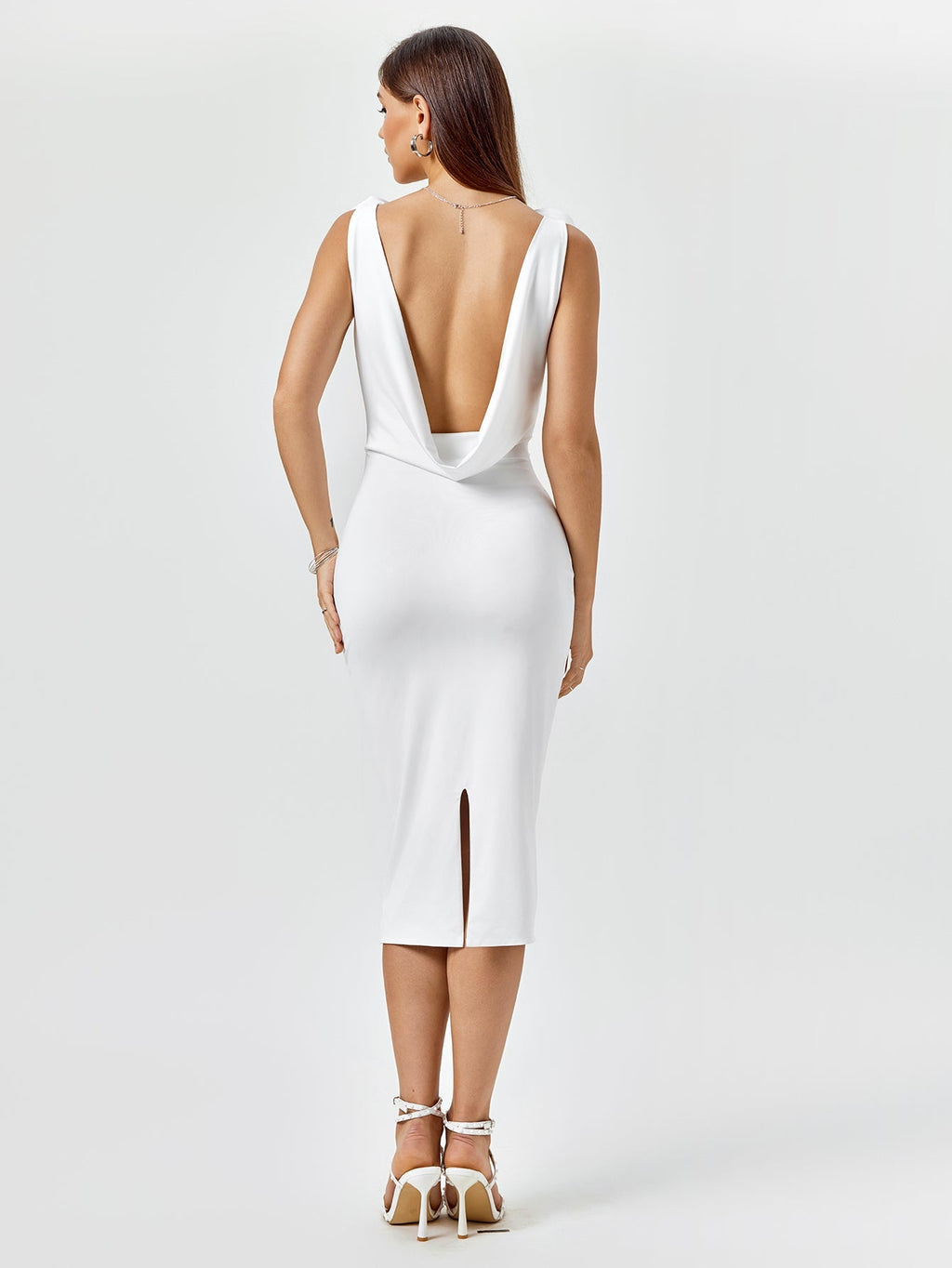 Embellished V-Neck Draped Back Midi Dress