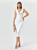 Embellished V-Neck Draped Back Midi Dress