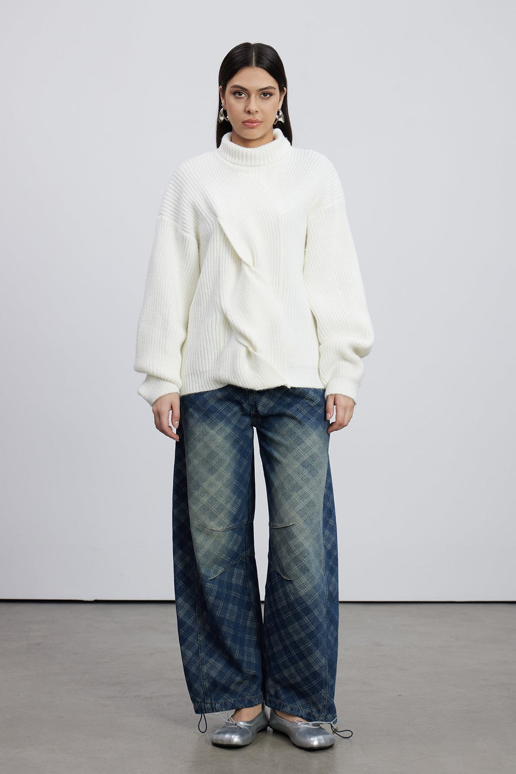 Emelia Grid Barrel Jeans