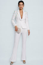 Mavi Coloured Diamonds Blazer Set-White