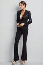 Celi Coloured Diamonds Blazer Set-Black
