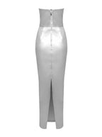 Emer Strapless Leather Maxi Dress In Silver