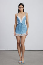 Emerie Plunge Lace Denim Mini Dress