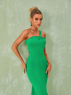 Emi One Shoulder Backless Maxi Dress In Green