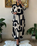 Simona Minimalist Long Sleeve Dress with Print Designer Edit