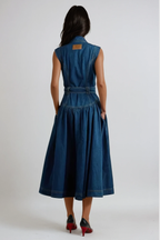Emmanuel Sleeveless Denim Midi Dress In Blue