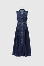 Emmanuel Sleeveless Denim Midi Dress In Blue