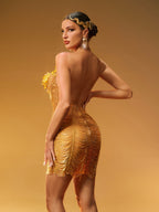 Halterneck Crystal Mesh Mini Dress In Gold