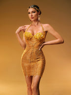 Halterneck Crystal Mesh Mini Dress In Gold
