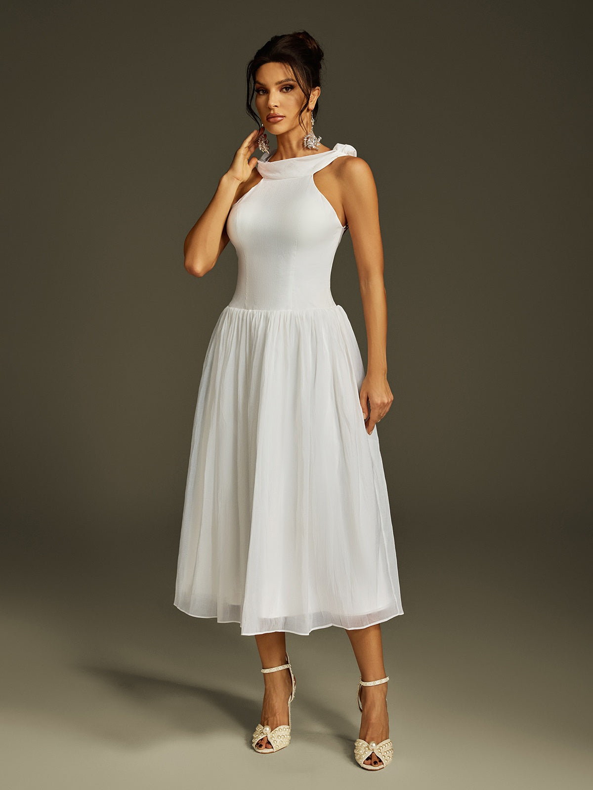 Backless Shawl Midi Dress