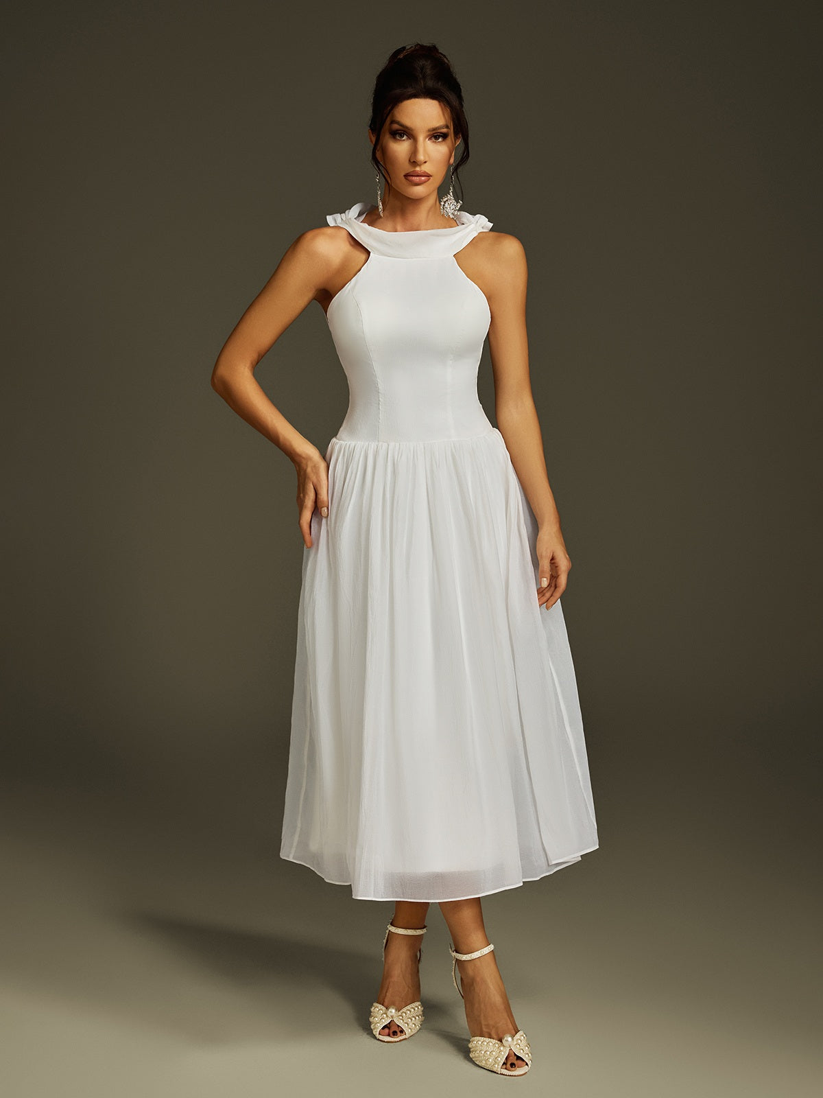 Backless Shawl Midi Dress