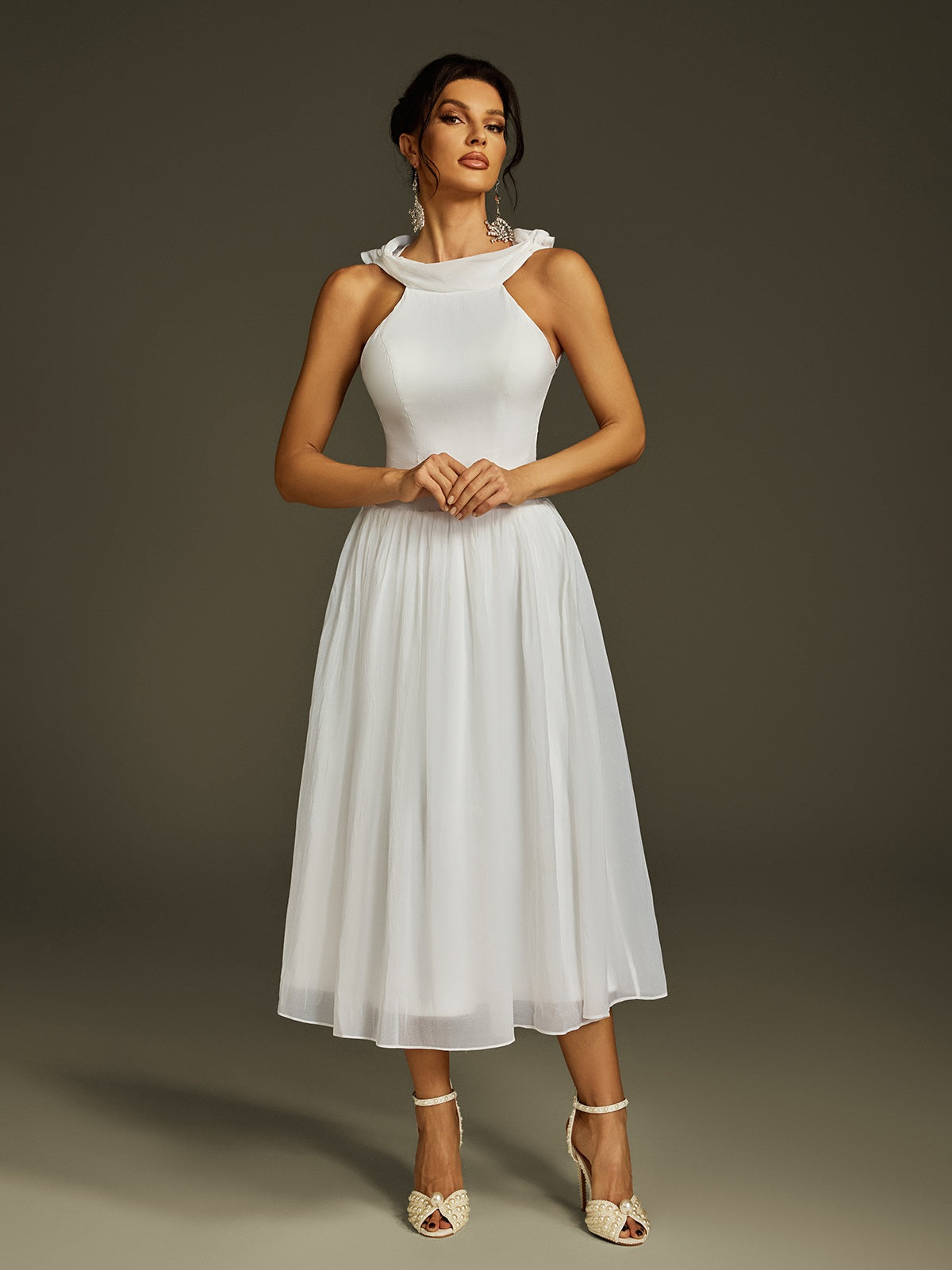 Backless Shawl Midi Dress