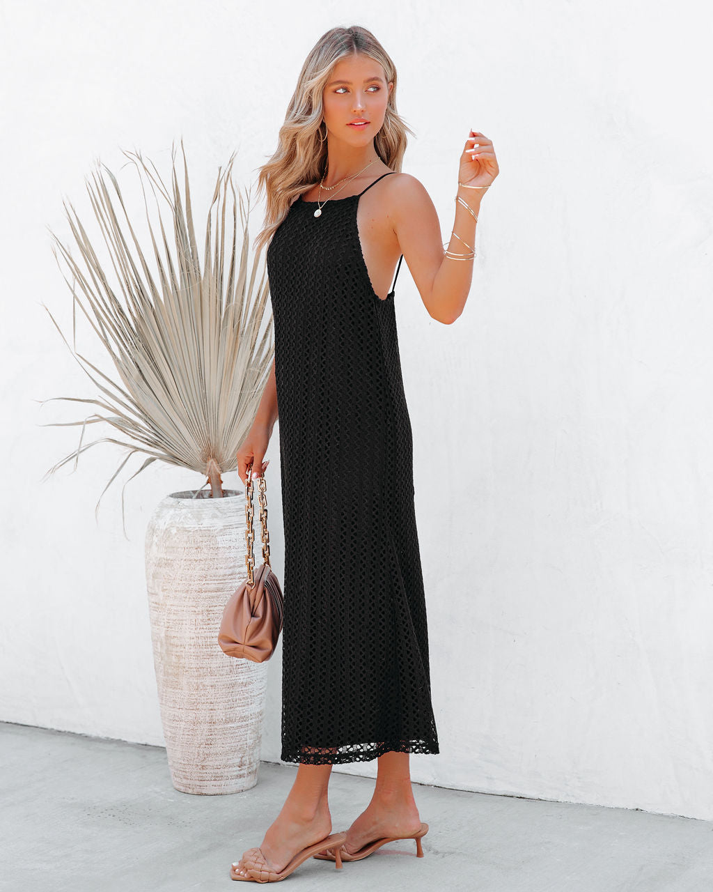 Esplanade Crochet Midi Dress Black FINAL