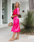 Essex Satin Colorblock Twist Midi Dress Red Pink FINAL