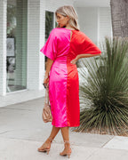 Essex Satin Colorblock Twist Midi Dress Red Pink FINAL