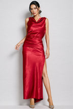 Conjunto Wine Red Satin Backless Maxi Dress