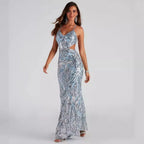 V-Neck Sequined Party Dress