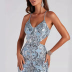 V-Neck Sequined Party Dress